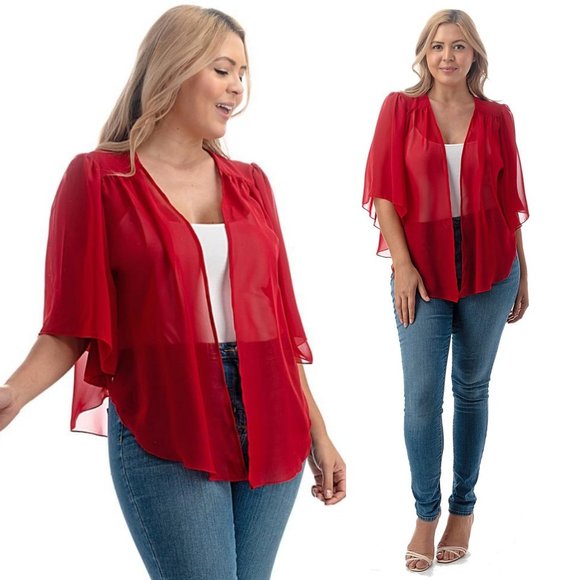 4x-6X New Plus Size Super Cute open sheer SHRUG - RED - Picture 1 of 5